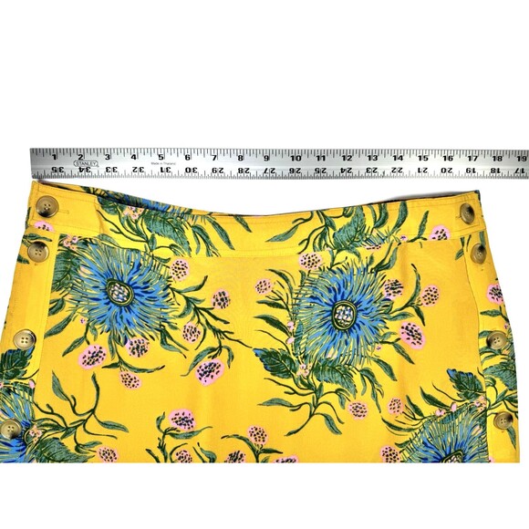 Madewell Silk Skirt Womens 12 Yellow Gold Floral Side Button Painted Blooms Midi - Picture 8 of 13